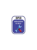 A rectangular sticker or patch with rounded corners featuring the text 'BRB DEBUGGING MYSELF' and pixel-art tools including a blue wrench, red screwdriver, and blue pencil on a purple background.