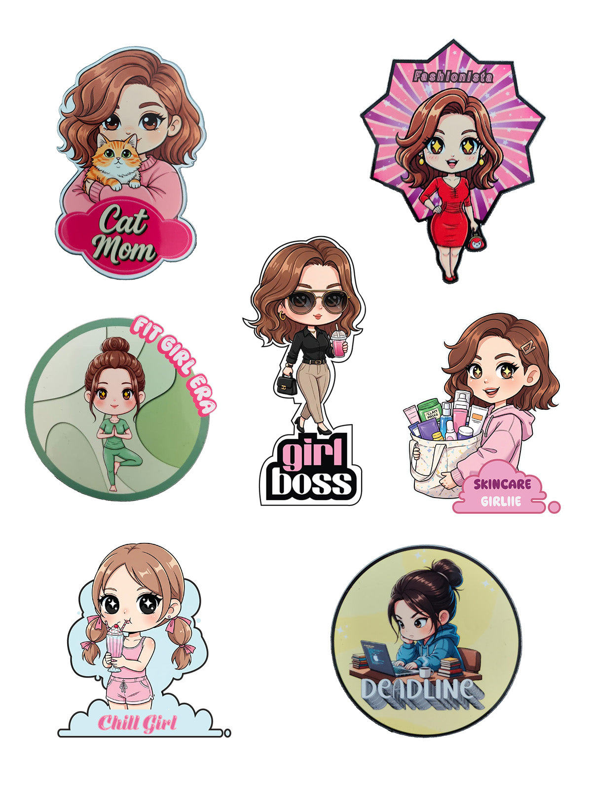 cute 5 pieces chibi stickers set