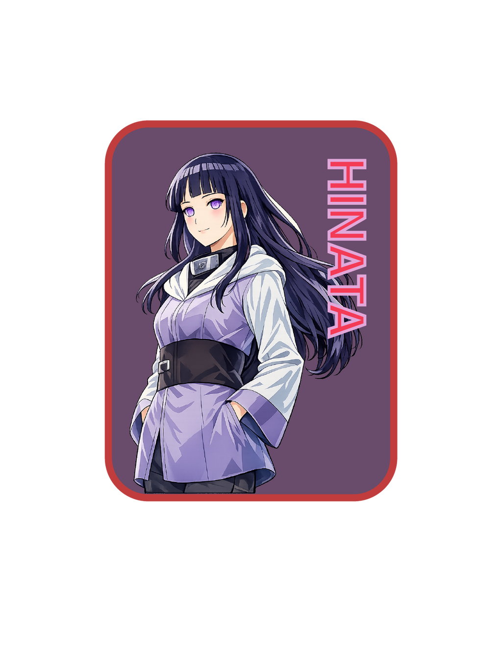 A rectangular mousepad with rounded corners featuring an anime illustration of Hinata from naruto. The character is depicted with long dark purple hair, wearing a lavender and white uniform with a black sash.