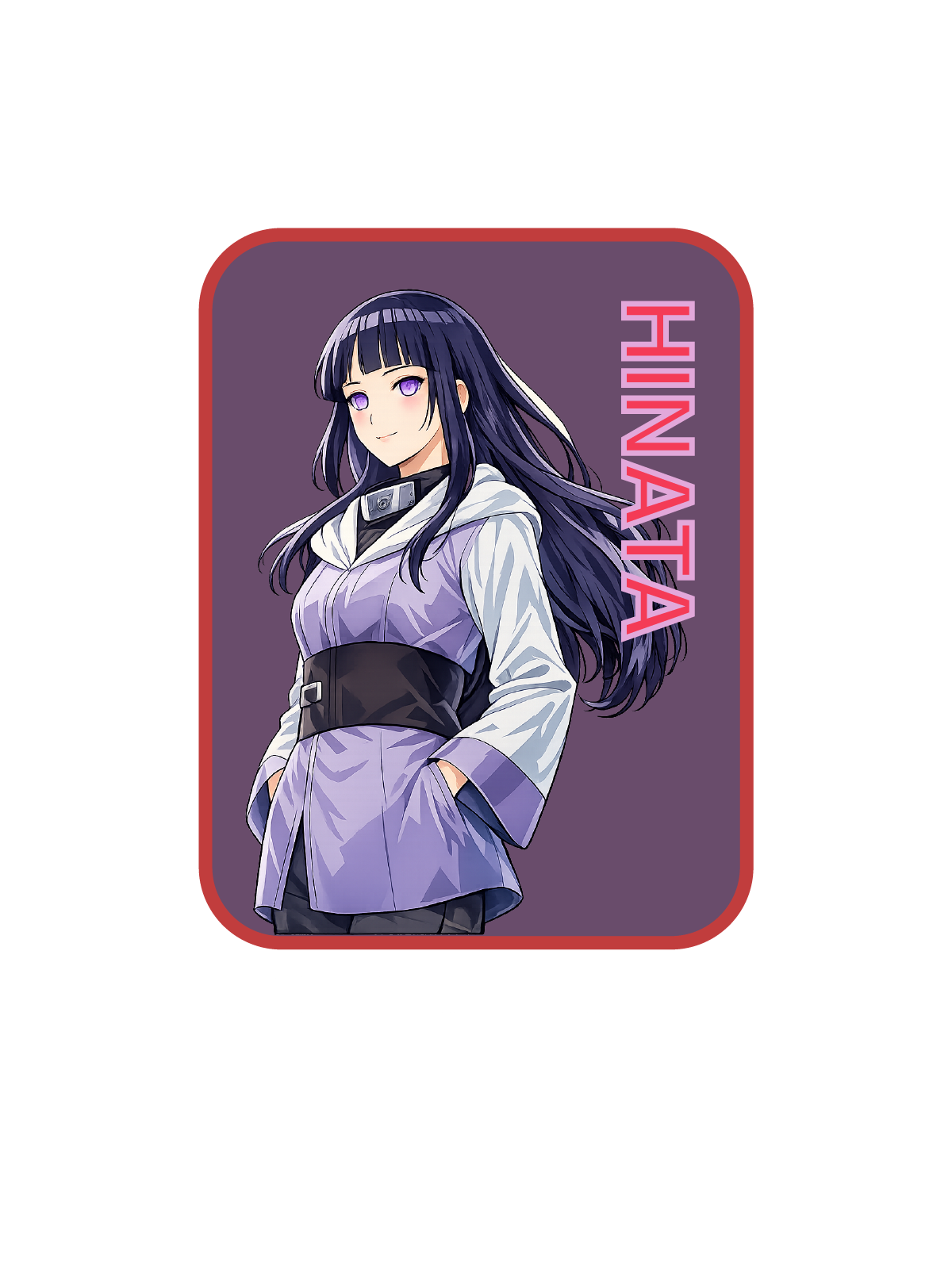 A rectangular mousepad with rounded corners featuring an anime illustration of Hinata from naruto. The character is depicted with long dark purple hair, wearing a lavender and white uniform with a black sash.