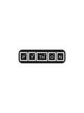 A black rectangular bumper sticker or sign spelling 'PYTHON' using periodic table-style tiles with white letters and numbers, centered on a plain white background.